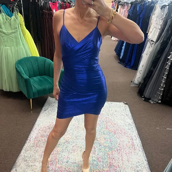 BCBGMaxAzria | Dresses | Bcbgmaxazria Metallic Blue Cocktail Dress Spl |  Poshmark